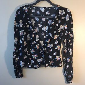 Black Floral Blazer Blouse